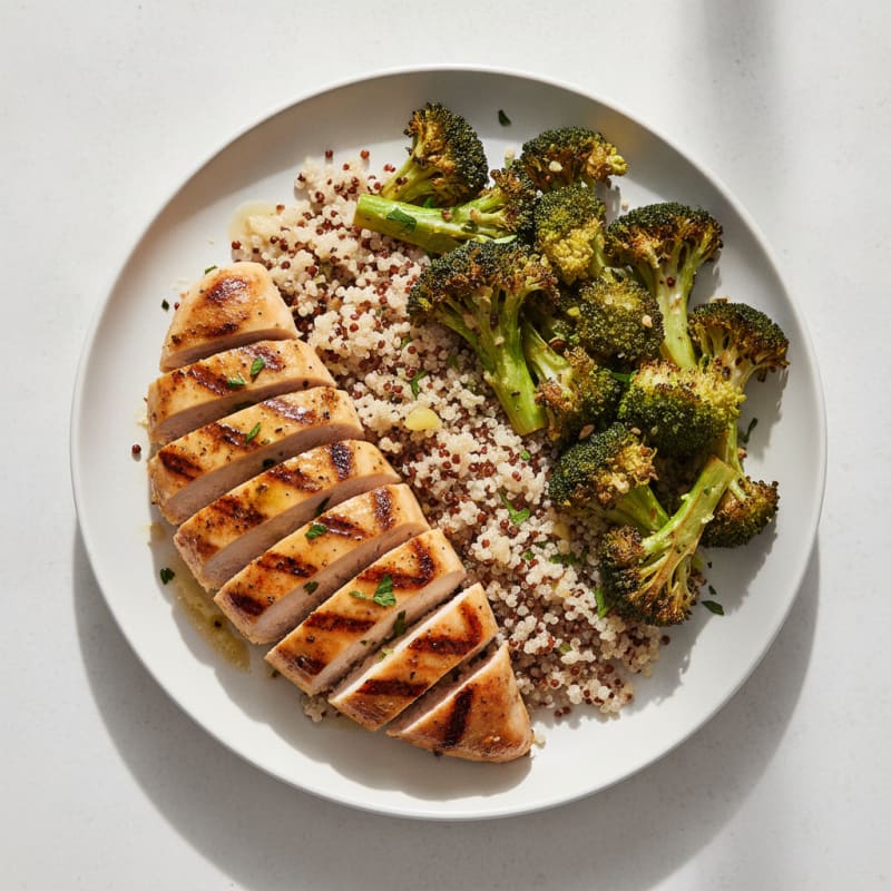 Grilled Chicken Breast with Quinoa and Roasted Broccoli