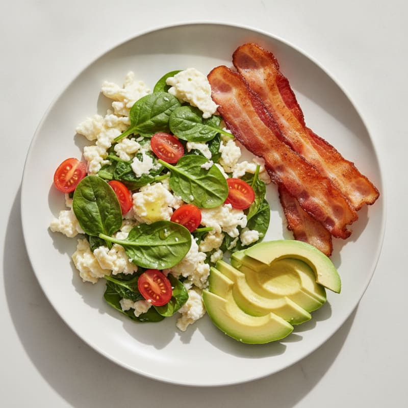 Egg White and Spinach Scramble with Turkey Bacon