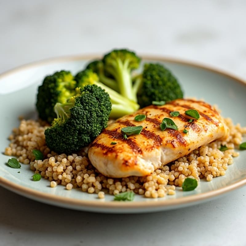 Grilled Chicken Breast with Quinoa and Roasted Broccoli
