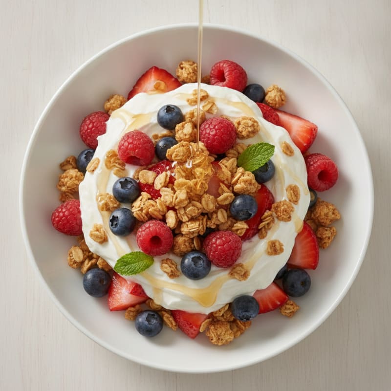 Greek Yogurt Parfait with Mixed Berries and Protein Granola