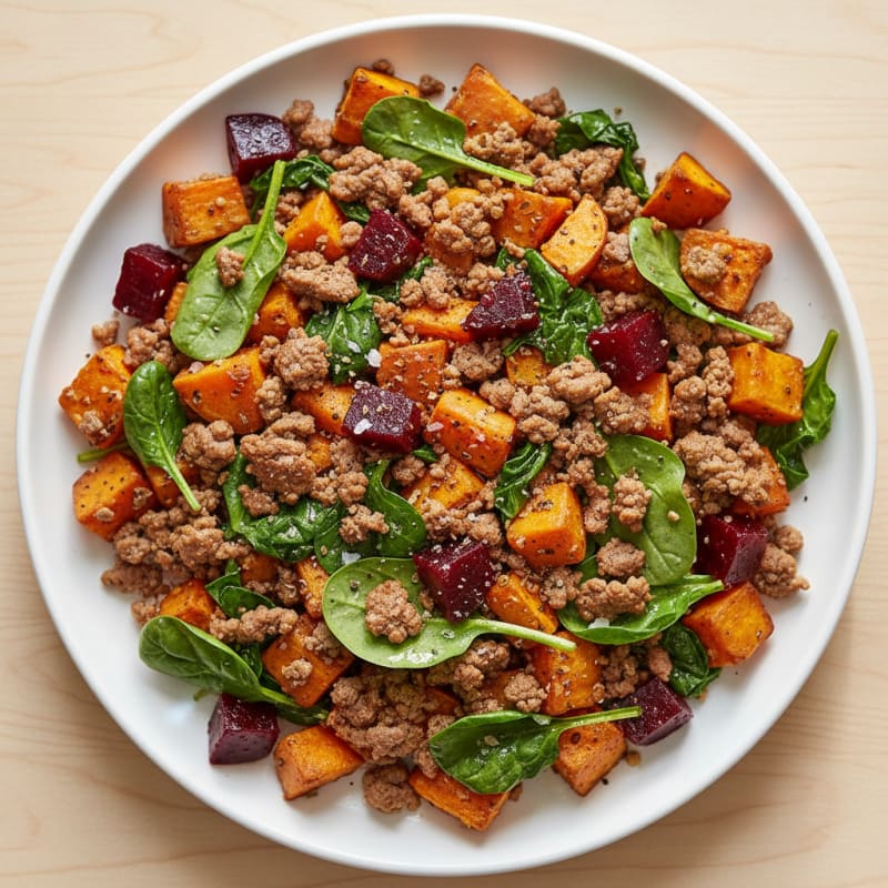 Pan-Seared Beef with Sweet Potatoes and Greens