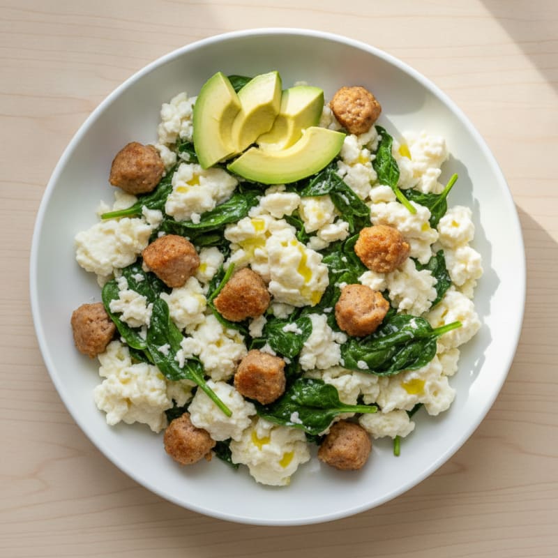 Egg White Scramble with Spinach and Turkey Sausage