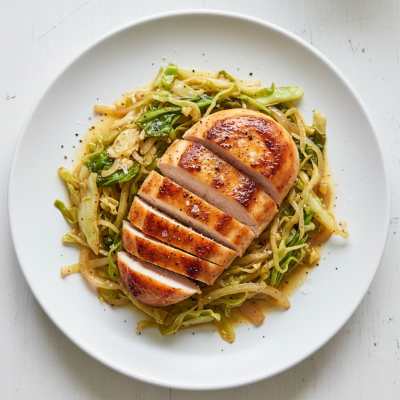 Crispy Pan-Seared Chicken with Sautéed Cabbage