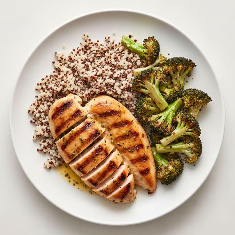 Grilled Chicken Breast with Quinoa and Roasted Broccoli