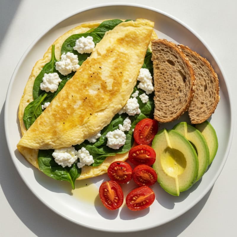 Egg White Spinach Omelette with Cottage Cheese and Cherry Tomatoes