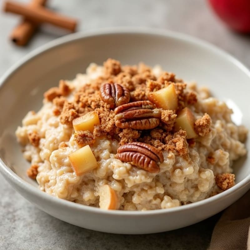 Warm Apple Cinnamon Protein Oatmeal with Crispy Pecan Crumble