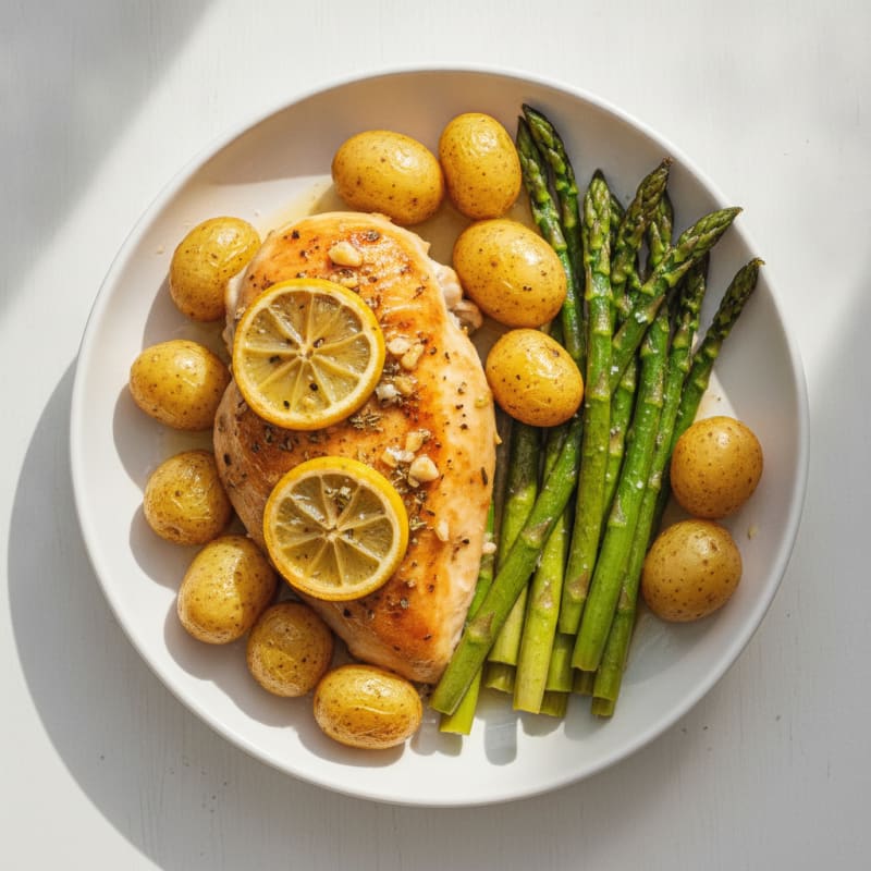 Lemon Herb Roasted Chicken with Asparagus
