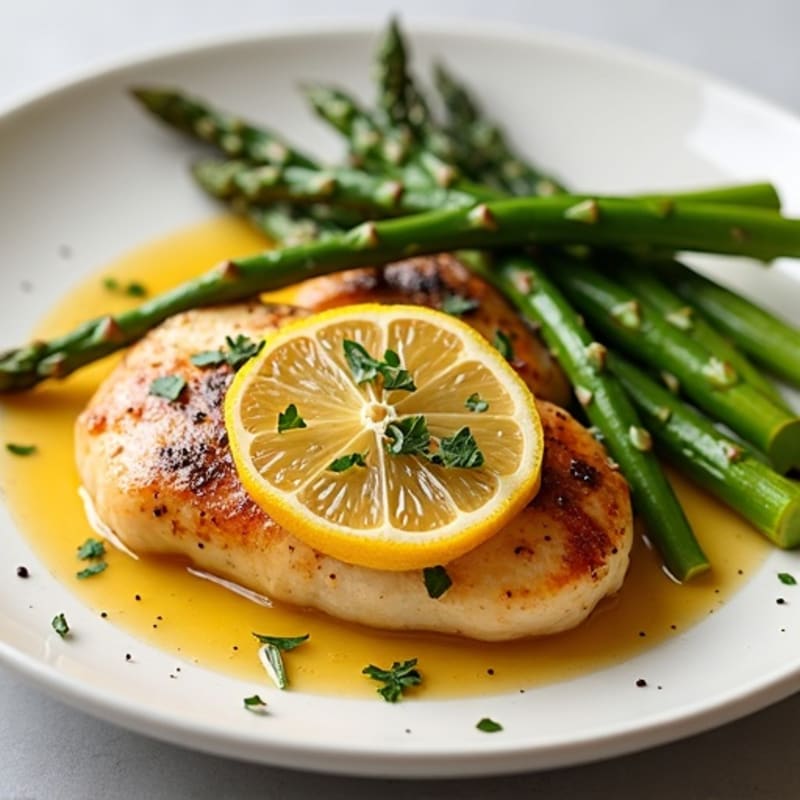 Lemon Garlic Pan-Seared Chicken with Roasted Asparagus