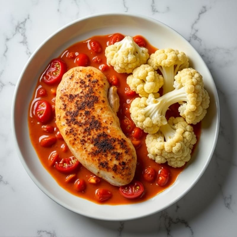 Creamy Tomato Spiced Chicken with Roasted Cauliflower