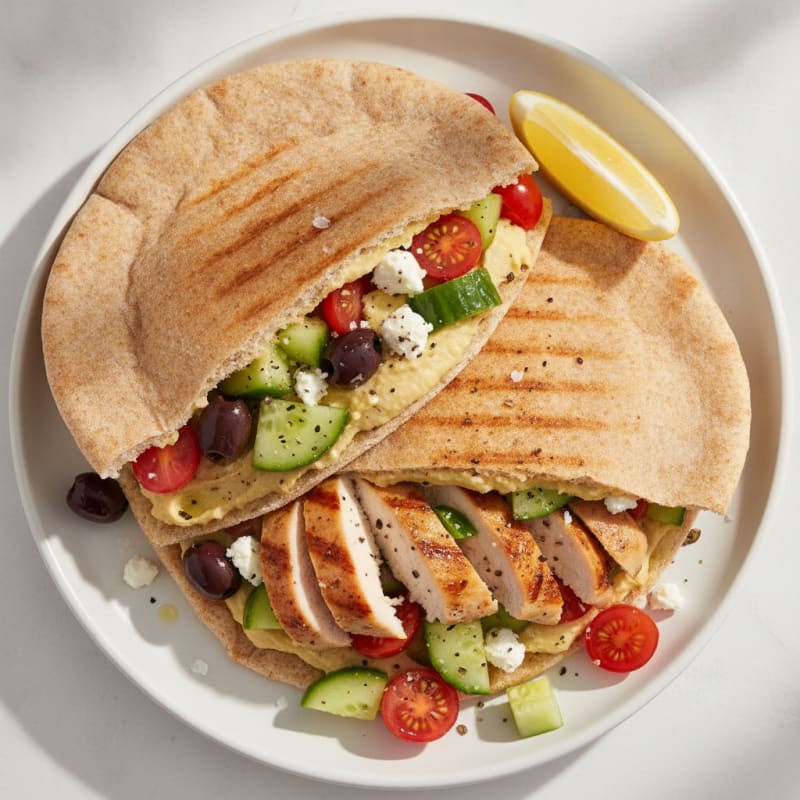 Warm Pita with Hummus and Olives