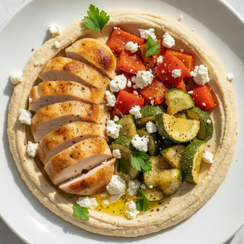 Hummus Platter with Roasted Vegetables and Feta