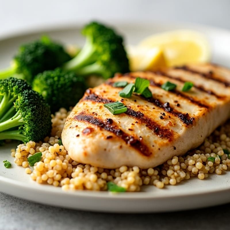 Grilled Chicken Breast with Quinoa and Roasted Broccoli