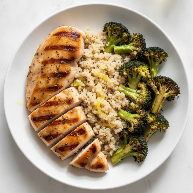 Grilled Chicken Breast with Quinoa and Roasted Broccoli