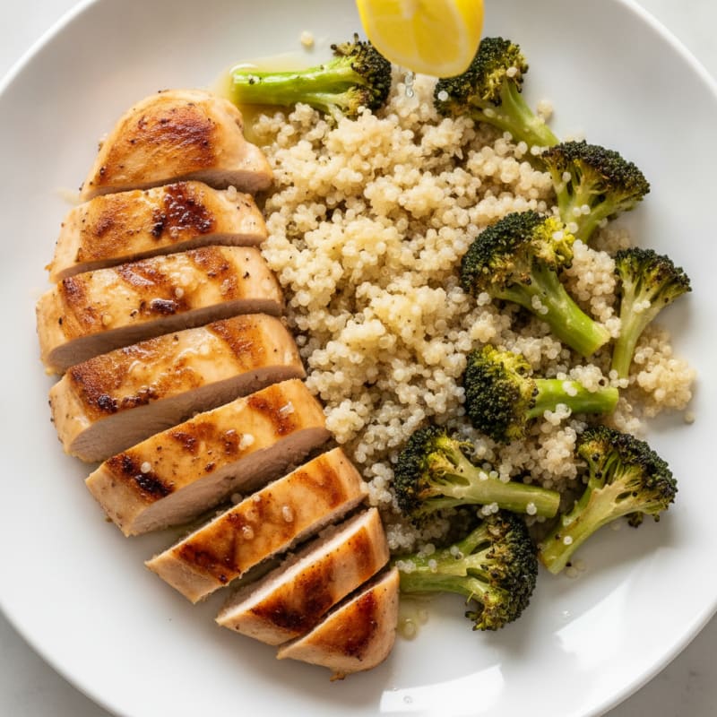 Grilled Chicken Breast with Roasted Broccoli and Quinoa