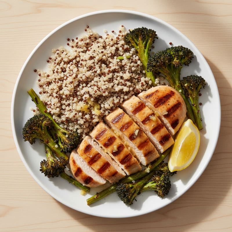 Grilled Chicken Breast with Quinoa and Roasted Broccoli