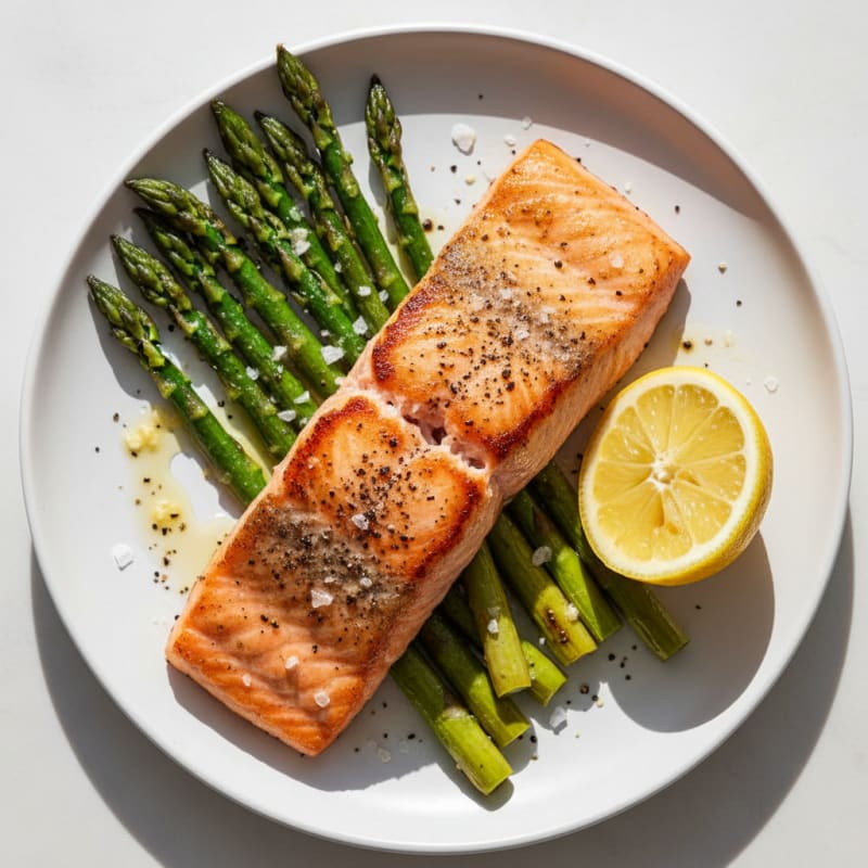 Crispy Pan-Seared Salmon with Roasted Asparagus