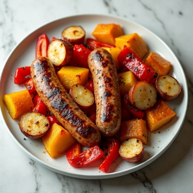 Sheet Pan Roasted Sausage and Crispy Potato with Bell Peppers