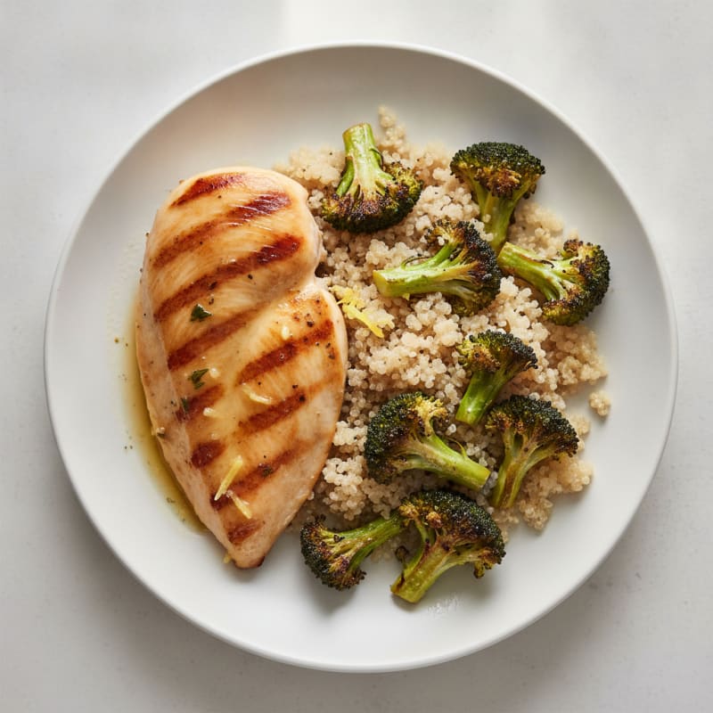 Grilled Chicken Breast with Roasted Broccoli and Quinoa