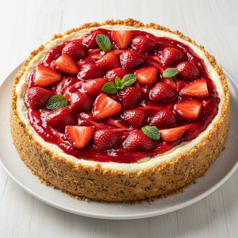 Cottage Cheese Protein Cheesecake with Fresh Strawberries