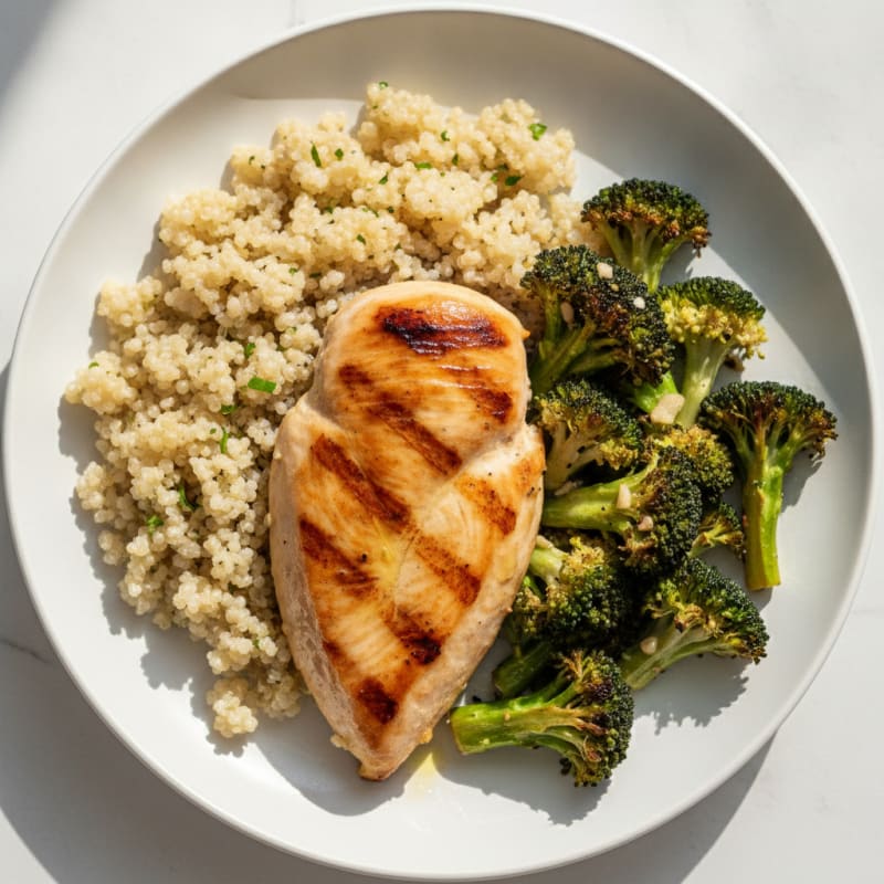 Grilled Chicken Breast with Quinoa and Roasted Broccoli