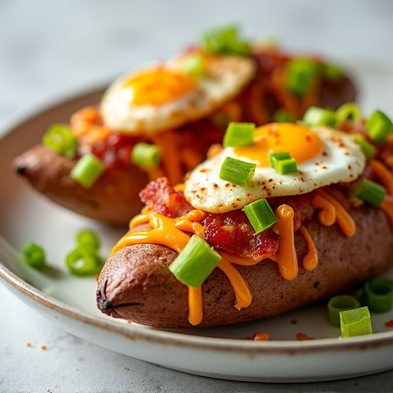 Crispy Loaded Sweet Potato Boats with Turkey Bacon