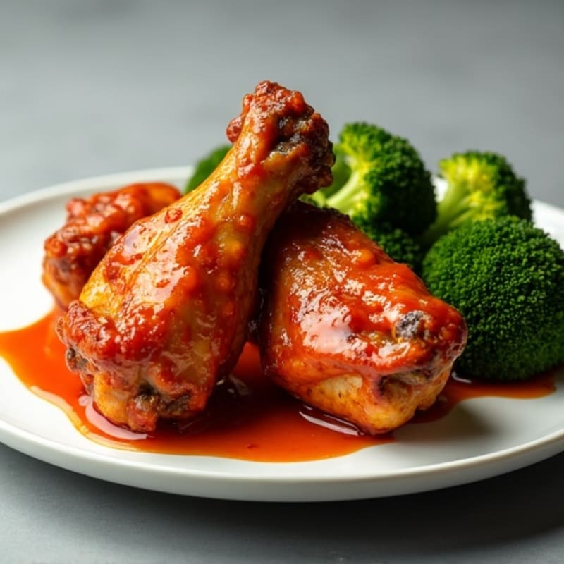 Crispy Roasted Spicy BBQ Chicken Wings with Roasted Broccoli