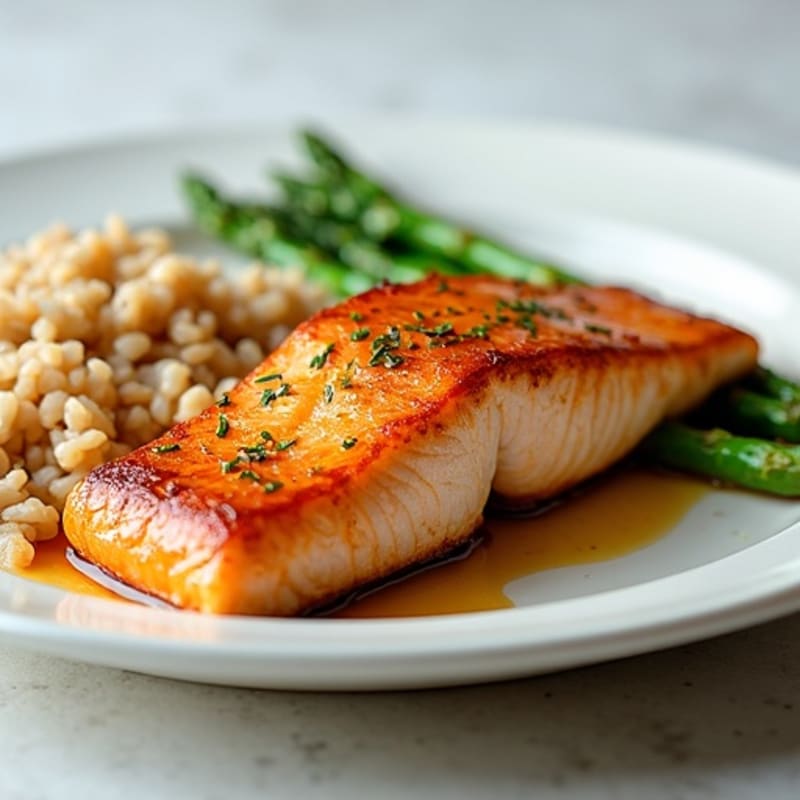 Seared Salmon with Steamed Asparagus and Brown Rice