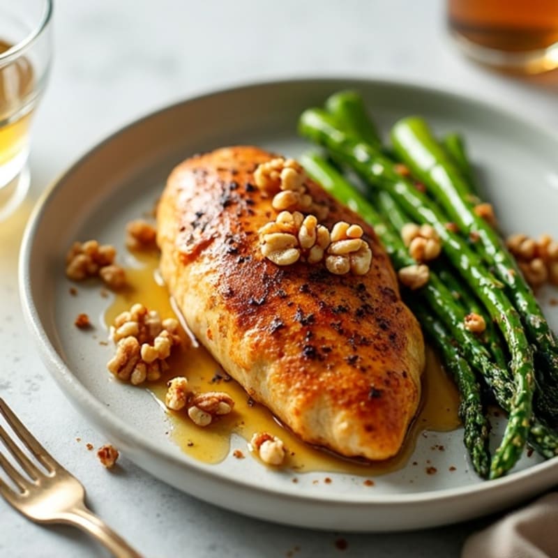 Honey-Cinnamon Glazed Chicken with Toasted Walnuts and Roasted Asparagus