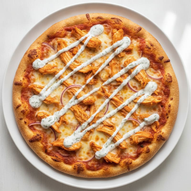 Buffalo Chicken Pizza with Ranch Drizzle