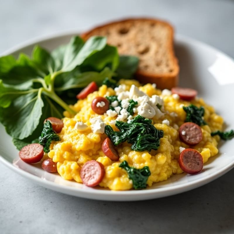 Egg White Spinach Scramble with Turkey Sausage