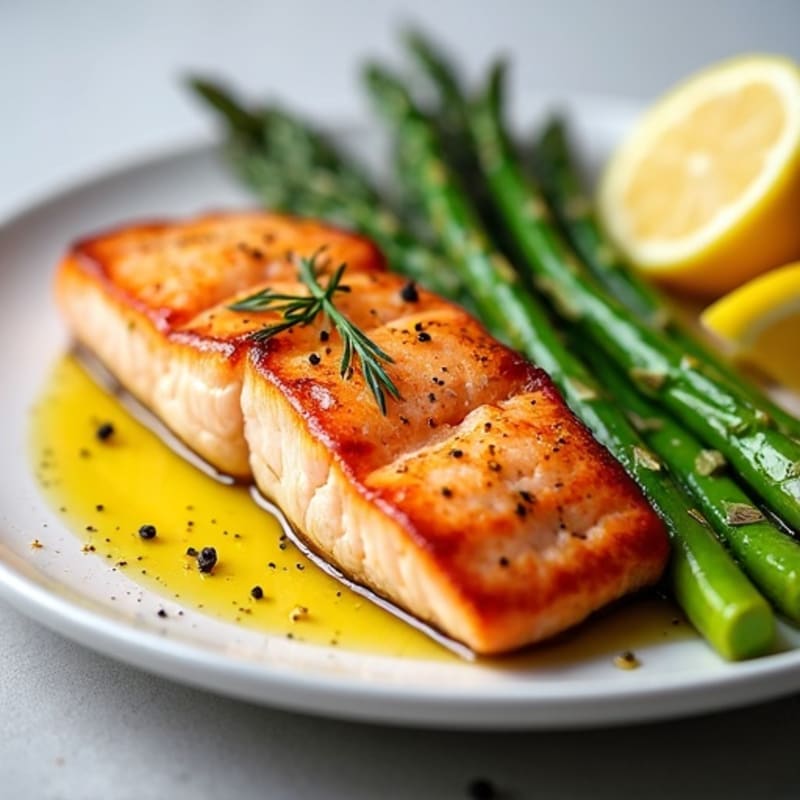 Seared Salmon with Steamed Asparagus and Lemon Zest