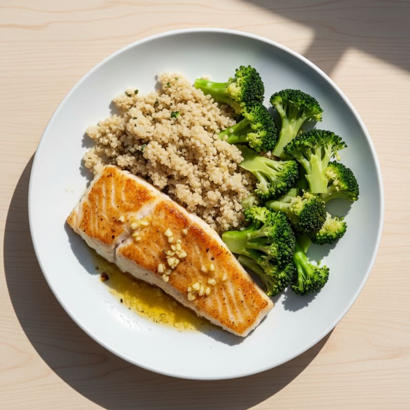 Seared Cod with Steamed Broccoli and Quinoa