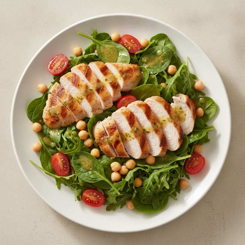 Grilled Turkey Breast Salad with Chickpeas and Cherry Tomatoes