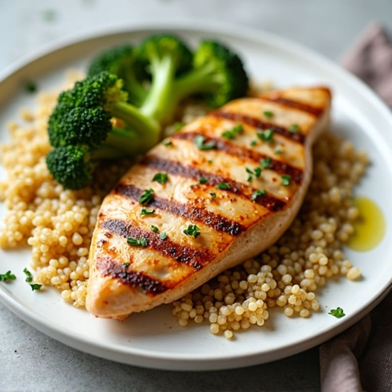 Grilled Chicken Breast with Quinoa and Roasted Broccoli