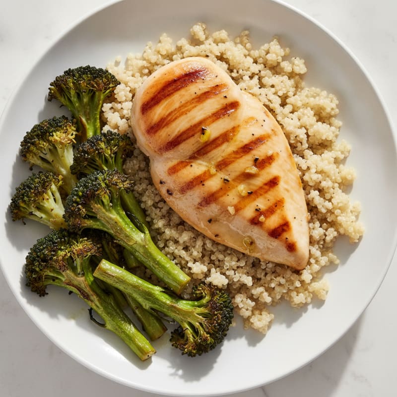 Grilled Chicken Breast with Quinoa and Roasted Broccoli