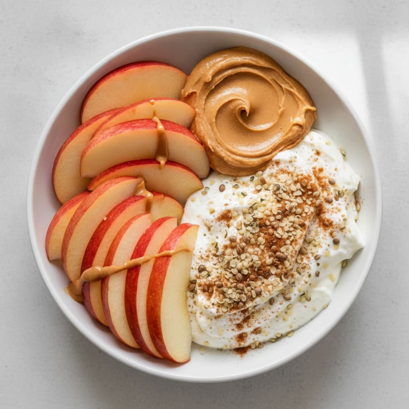 Sliced Apple with Peanut Butter and Protein Bowl