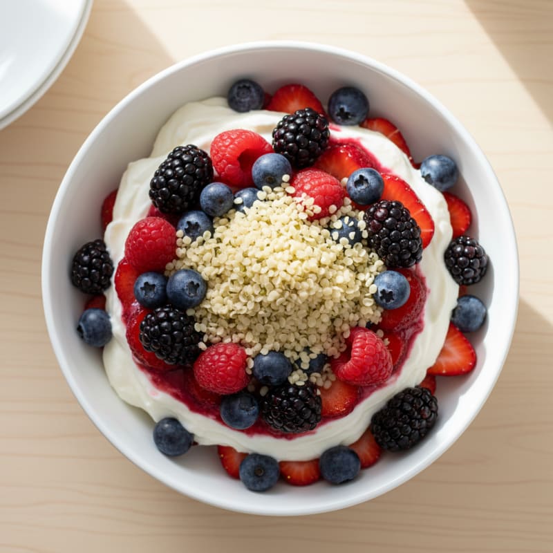High Protein Greek Yogurt Parfait with Mixed Berries