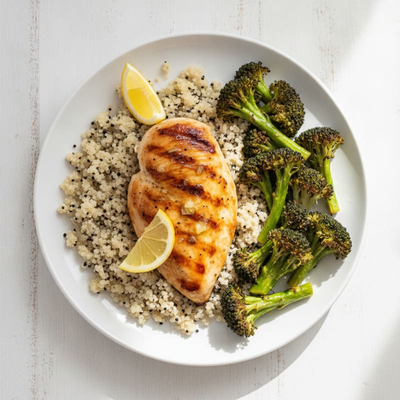 Grilled Chicken Breast with Quinoa and Roasted Broccoli