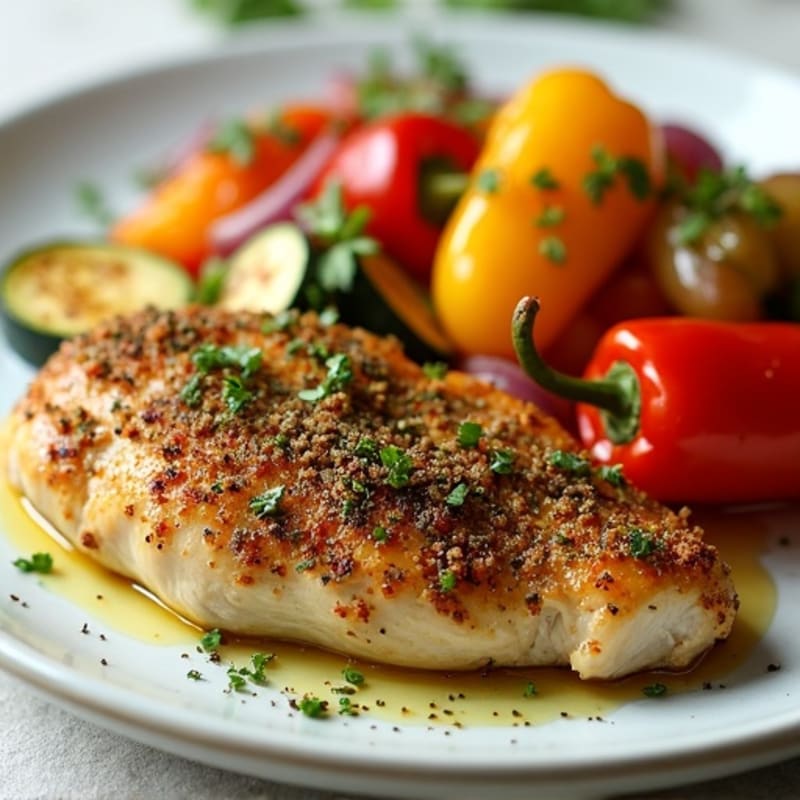 Herb-Crusted Sheet Pan Chicken with Roasted Rainbow Vegetables