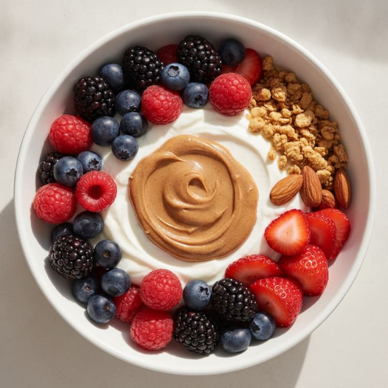 Greek Yogurt Protein Bowl with Mixed Berries and Almond Butter