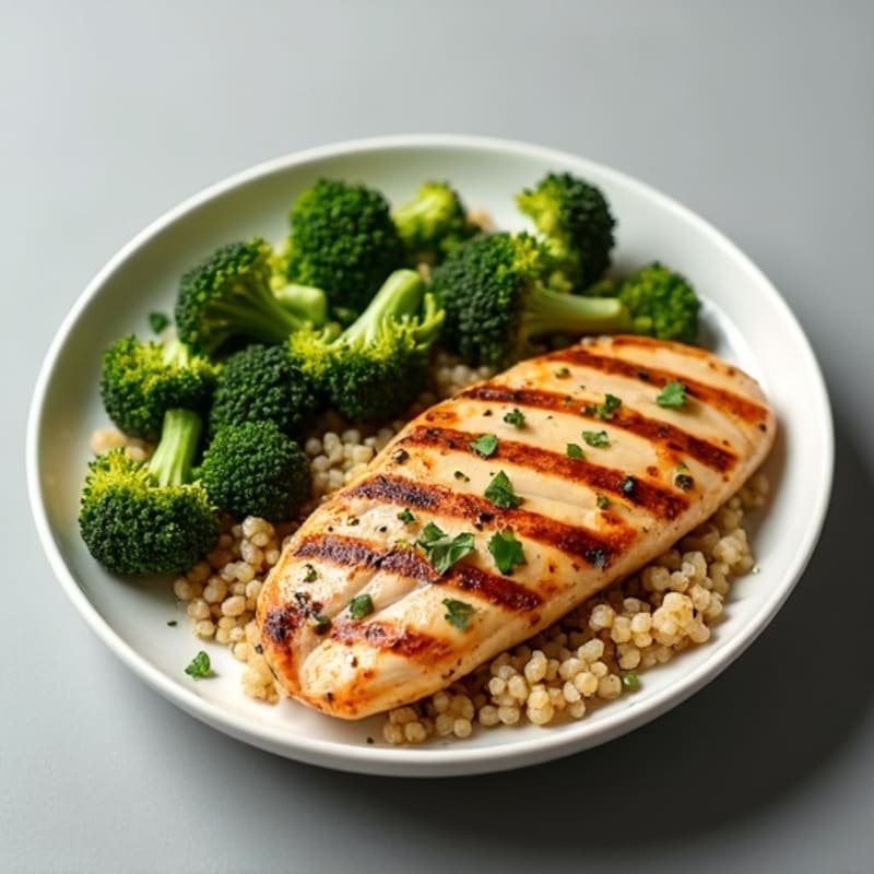 Grilled Chicken Breast with Quinoa and Roasted Broccoli