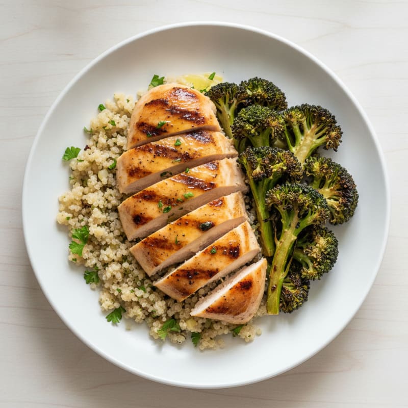 Grilled Chicken Breast with Quinoa and Roasted Broccoli