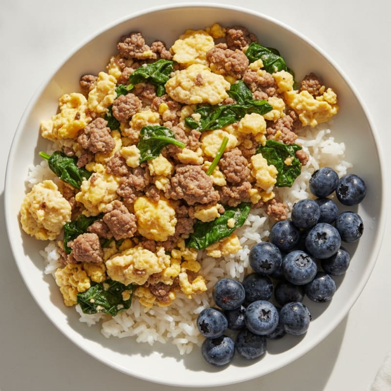 Egg White Scramble with Lean Ground Beef and Spinach