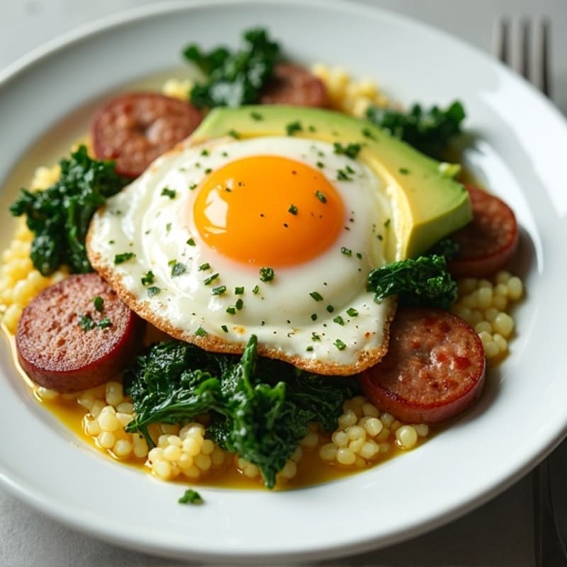 Egg White and Turkey Sausage Scramble with Sautéed Spinach