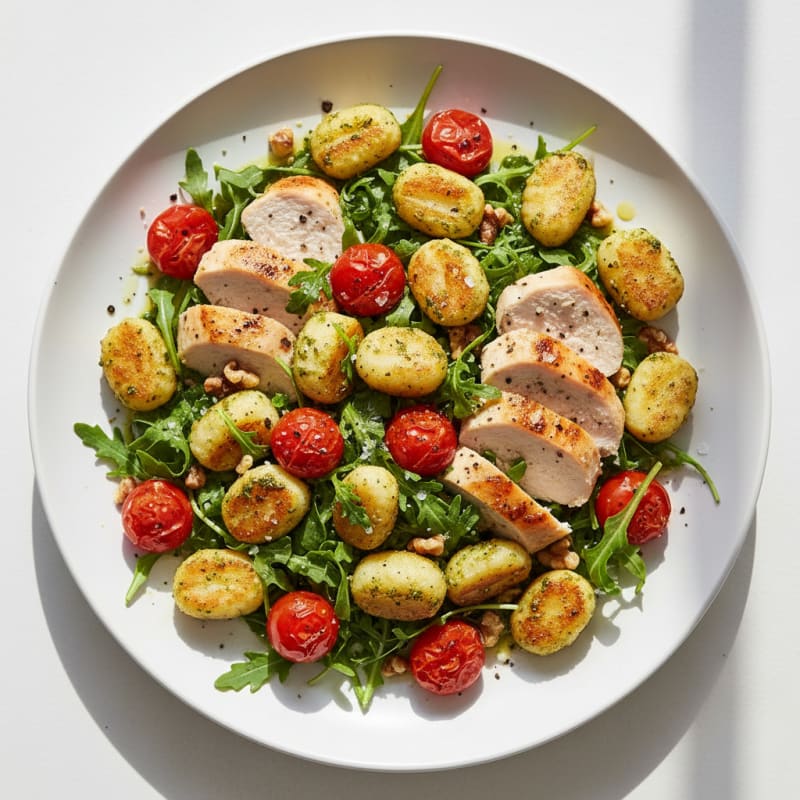 Gnocchi with Arugula Pesto and Cherry Tomatoes