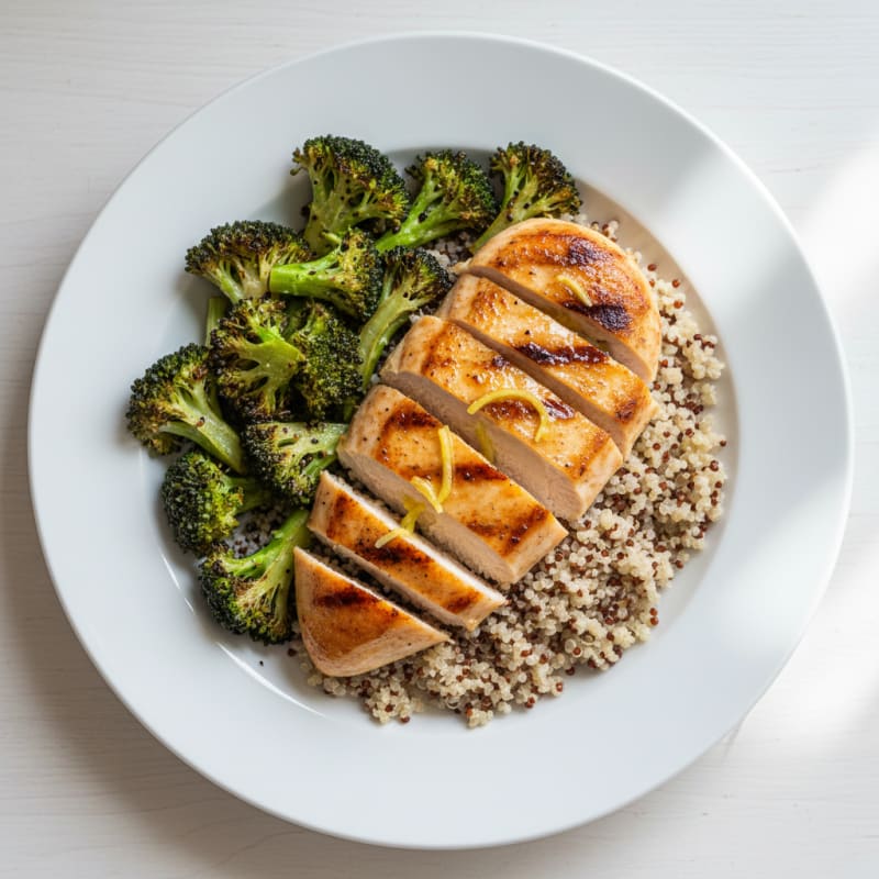 Grilled Chicken Breast with Quinoa and Roasted Broccoli