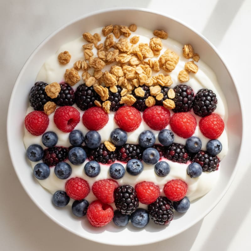 Silky Vanilla Greek Yogurt Protein Parfait with Mixed Berries
