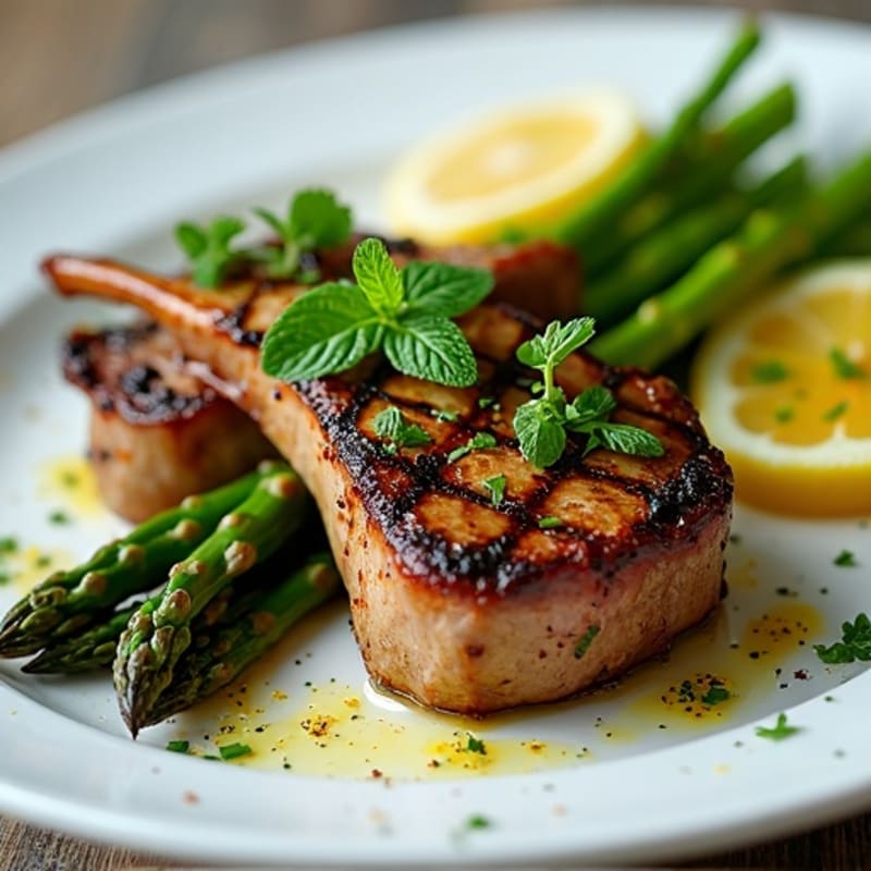 Grilled Lamb Chops with Fresh Mint Gremolata and Roasted Asparagus