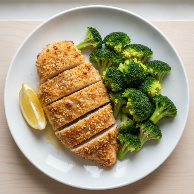 Crispy Baked Chicken Breast with Steamed Broccoli