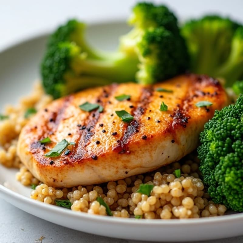 Grilled Chicken Breast with Quinoa and Roasted Broccoli